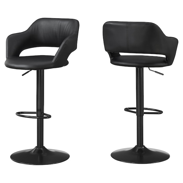 Monarch Specialties Bar Stool, Swivel, Bar Height, Adjustable, Metal, Pu Leather Look, Black, Contemporary, Modern I 2381 - main